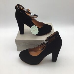 Mostrin Black Faux Suede Platform Block Heel Ankle Strap Pumps Size 8 NEW